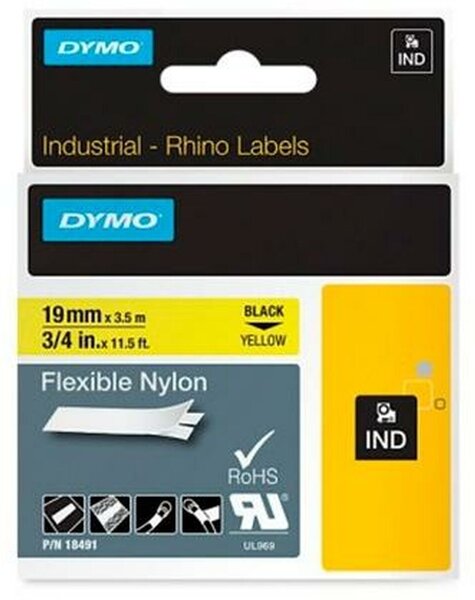 Laminated Tape for Labelling Machines Dymo ID1-19 Yellow Black 19 mm x 3,5 m