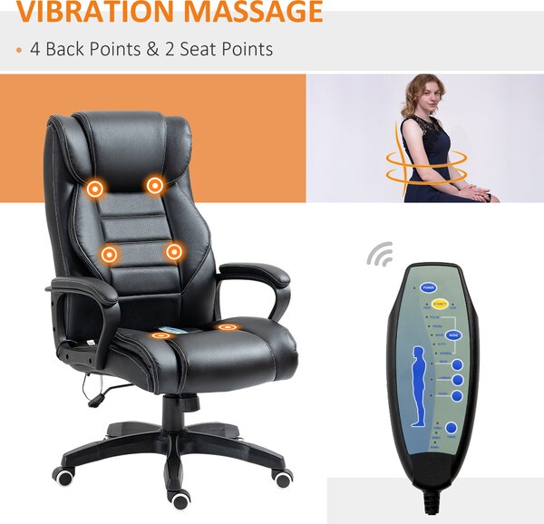 Vinsetto High Back Massage Office Chair with 6-Point Vibration, Executive Office Chair w/ Extra Padded Swivel, Ergonomic Tilt, Black Aosom UK
