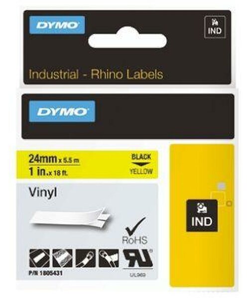 Laminated Tape for Labelling Machines Dymo ID1-24 Yellow Black 24 mm x 5,5 m