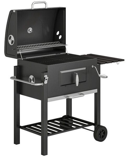 Outsunny Charcoal Grill, with Height-Adjustable Coal Pan - Black