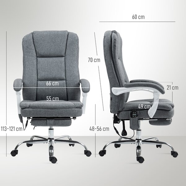 HOMCOM Executive Office Chair with 8-point Massage and Heat, Fabric Computer Desk Chair with Reclining Backrest, High Back, for Home, Grey Aosom UK
