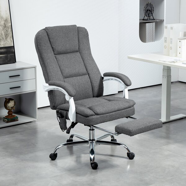 HOMCOM Executive Office Chair with 8-point Massage and Heat, Fabric Computer Desk Chair with Reclining Backrest, High Back, for Home, Grey Aosom UK