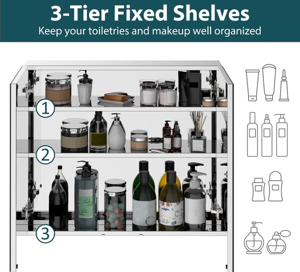 HOMCOM Bathroom Cabinet: Stainless Steel Mirror Storage, Wall-Mounted Spaciousness Aosom UK