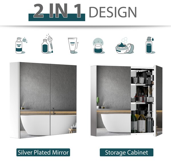 HOMCOM Bathroom Cabinet: Stainless Steel Mirror Storage, Wall-Mounted Spaciousness Aosom UK