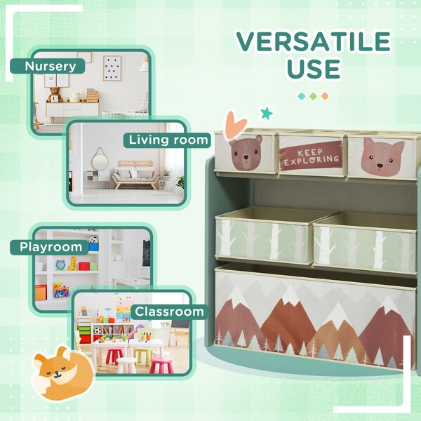 ZONEKIZ Children's Toy Storage Unit with 6 Fabric Bins, Organiser for Bedroom, Nursery, Green Aosom UK