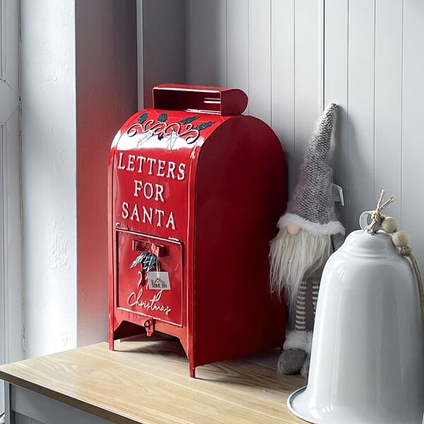 HOMCOM Christmas Post Box, Letters for Santa Mailbox, Freestanding or Wall Mounted Postbox, Indoor Christmas Decoration, Red Aosom UK