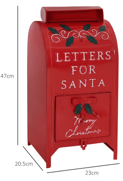 HOMCOM Christmas Post Box, Letters for Santa Mailbox, Freestanding or Wall Mounted Postbox, Indoor Christmas Decoration, Red Aosom UK