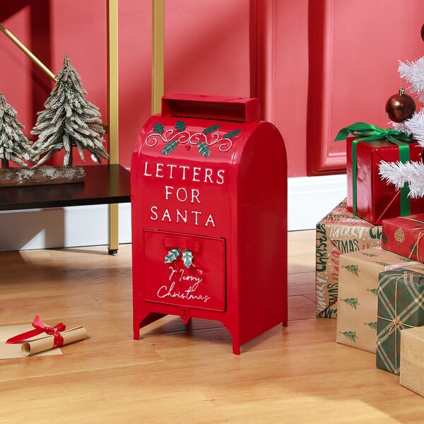 HOMCOM Christmas Post Box, Letters for Santa Mailbox, Freestanding or Wall Mounted Postbox, Indoor Christmas Decoration, Red Aosom UK