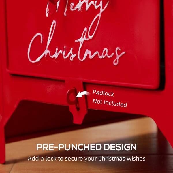 HOMCOM Christmas Post Box, Letters for Santa Mailbox, Freestanding or Wall Mounted Postbox, Indoor Christmas Decoration, Red Aosom UK