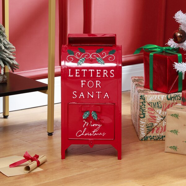 HOMCOM Christmas Post Box, Letters for Santa Mailbox, Freestanding or Wall Mounted Postbox, Indoor Christmas Decoration, Red Aosom UK