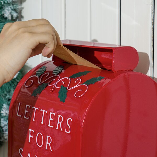 HOMCOM Christmas Post Box, Letters for Santa Mailbox, Freestanding or Wall Mounted Postbox, Indoor Christmas Decoration, Red Aosom UK