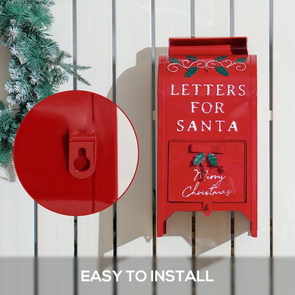 HOMCOM Christmas Post Box, Letters for Santa Mailbox, Freestanding or Wall Mounted Postbox, Indoor Christmas Decoration, Red Aosom UK
