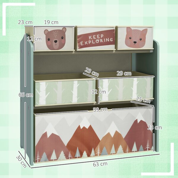 ZONEKIZ Children's Toy Storage Unit with 6 Fabric Bins, Organiser for Bedroom, Nursery, Green Aosom UK