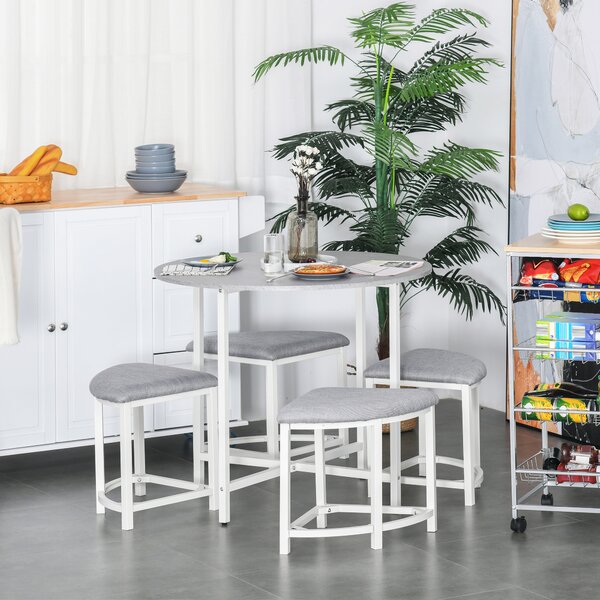 HOMCOM Modern Round Dining Table Set with 4 Upholstered Stools for Dining Room, Kitchen, Dinette Aosom UK