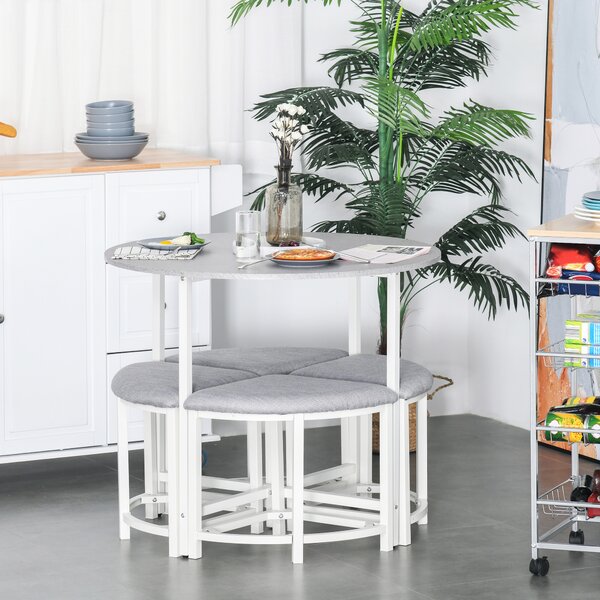 HOMCOM Modern Round Dining Table Set with 4 Upholstered Stools for Dining Room, Kitchen, Dinette Aosom UK