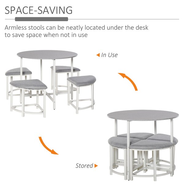HOMCOM Modern Round Dining Table Set with 4 Upholstered Stools for Dining Room, Kitchen, Dinette Aosom UK