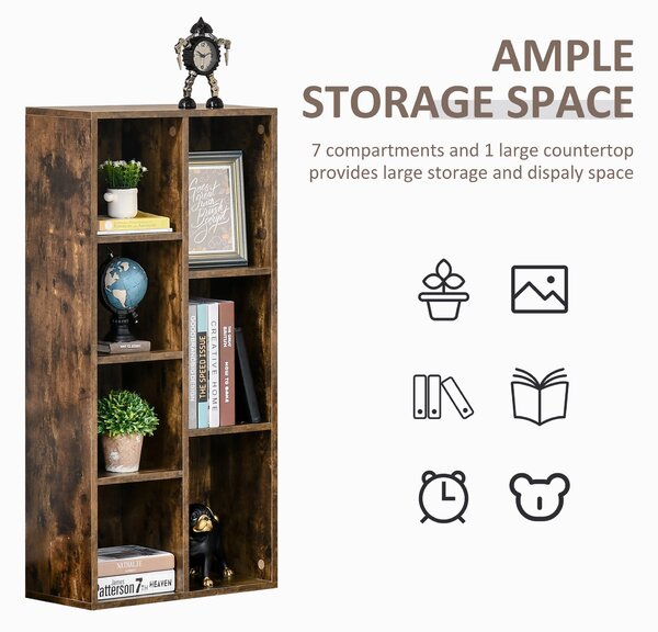 HOMCOM Bookcase Industrial Bookshelf Free Standing Display Cabinet Cube Storage Unit for Home Office Living Room Study Rustic Brown Aosom UK