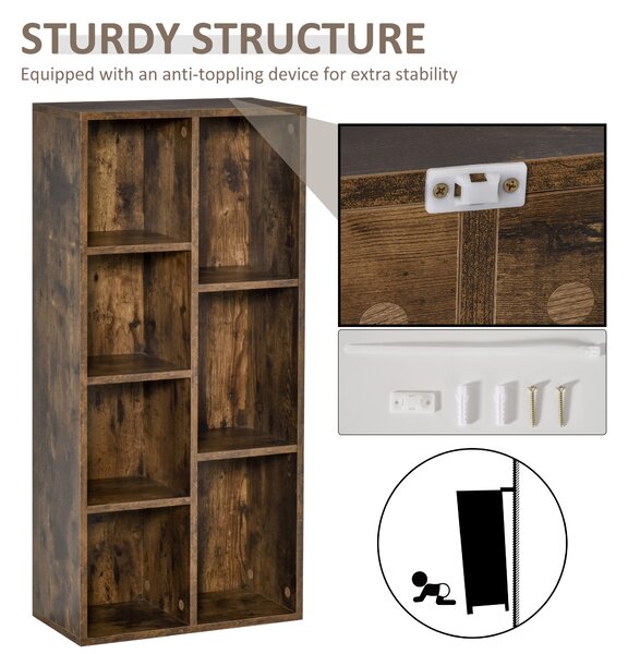 HOMCOM Bookcase Industrial Bookshelf Free Standing Display Cabinet Cube Storage Unit for Home Office Living Room Study Rustic Brown Aosom UK