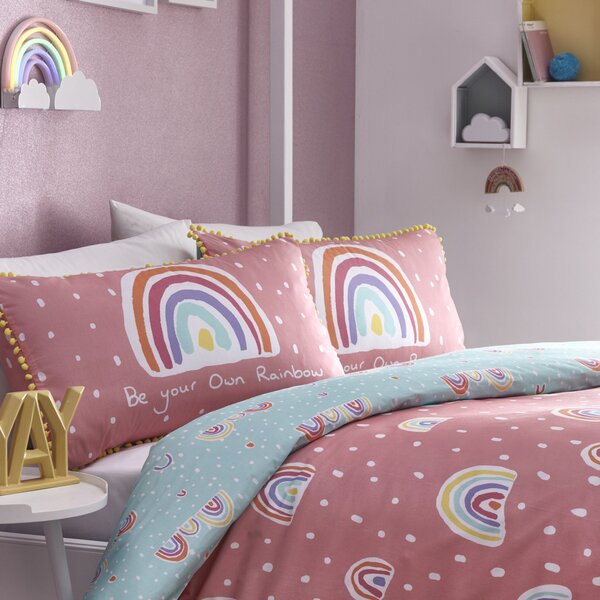 Rainbow Pom Pom Single Duvet Cover and Pillowcase Set