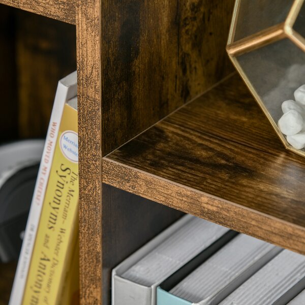 HOMCOM Bookcase Industrial Bookshelf Free Standing Display Cabinet Cube Storage Unit for Home Office Living Room Study Rustic Brown Aosom UK