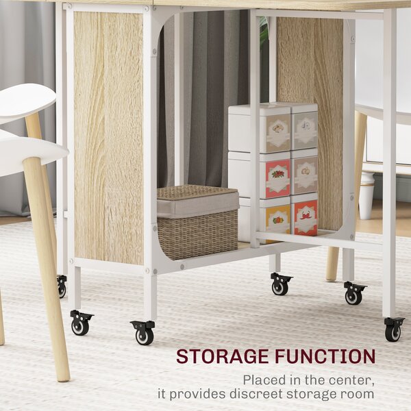HOMCOM Folding Kitchen Table w/ 6 Wheels and Storage Shelf, Mobile Drop Leaf Dining Table for Small Spaces, Folding Wood Tables, Natural Aosom UK