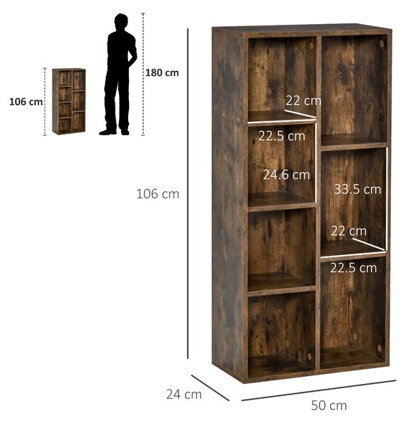 HOMCOM Bookcase Industrial Bookshelf Free Standing Display Cabinet Cube Storage Unit for Home Office Living Room Study Rustic Brown Aosom UK