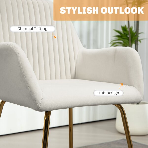 HOMCOM Modern Arm Chair Upholstered Accent Chair with Metal Base for Living Room Cream White Aosom UK