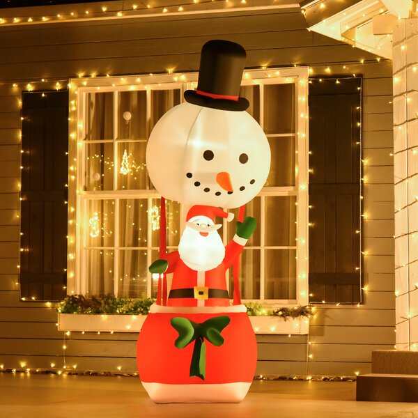 HOMCOM 2.5m Christmas Inflatable Decoration with Santa Claus on Snowman Hot Air Balloon, Blow Up Xmas Decor for Outdoor ​Indoor Home Garden Family