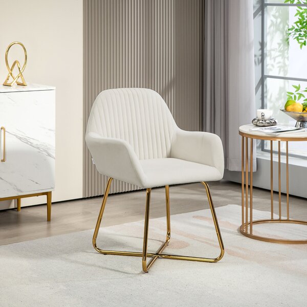 HOMCOM Modern Arm Chair Upholstered Accent Chair with Metal Base for Living Room Cream White Aosom UK