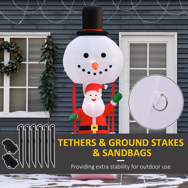 HOMCOM 2.5m Christmas Inflatable Decoration with Santa Claus on Snowman Hot Air Balloon, Blow Up Xmas Decor for Outdoor ​Indoor Home Garden Family