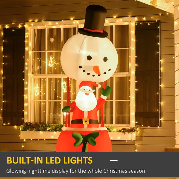 HOMCOM 2.5m Christmas Inflatable Decoration with Santa Claus on Snowman Hot Air Balloon, Blow Up Xmas Decor for Outdoor ​Indoor Home Garden Family