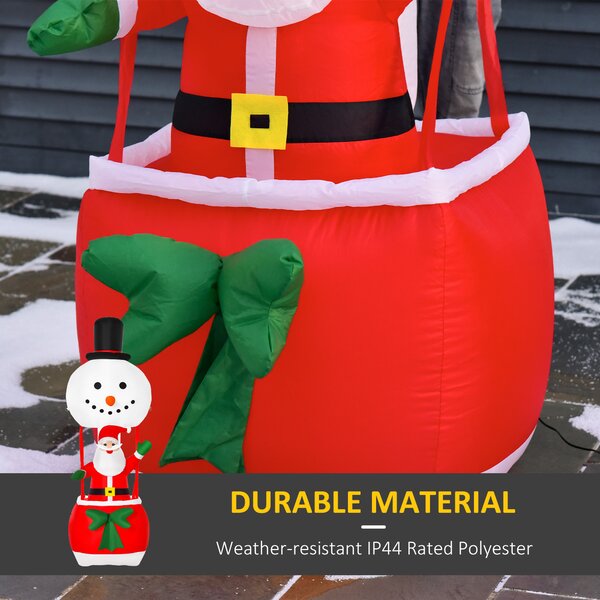 HOMCOM 2.5m Christmas Inflatable Decoration with Santa Claus on Snowman Hot Air Balloon, Blow Up Xmas Decor for Outdoor ​Indoor Home Garden Family