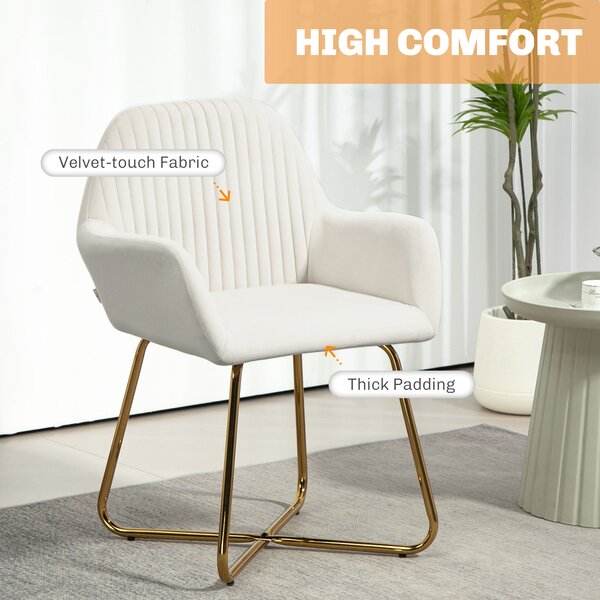 HOMCOM Modern Arm Chair Upholstered Accent Chair with Metal Base for Living Room Cream White Aosom UK