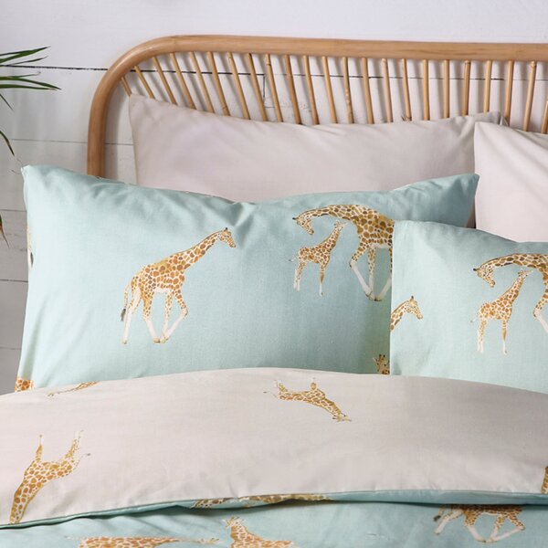 Milo Giraffe Duck Egg Blue Duvet Cover and Pillowcase Set