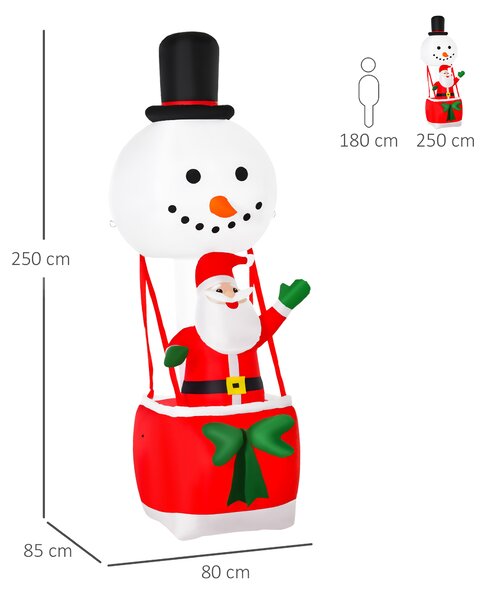HOMCOM 2.5m Christmas Inflatable Decoration with Santa Claus on Snowman Hot Air Balloon, Blow Up Xmas Decor for Outdoor ​Indoor Home Garden Family