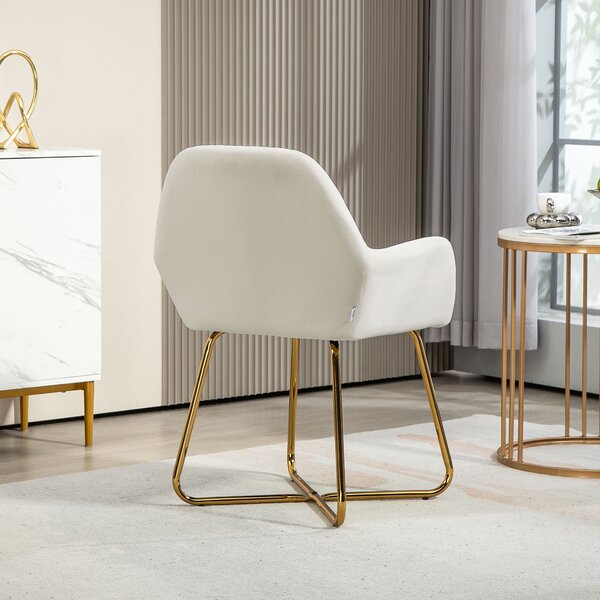 HOMCOM Modern Arm Chair Upholstered Accent Chair with Metal Base for Living Room Cream White Aosom UK