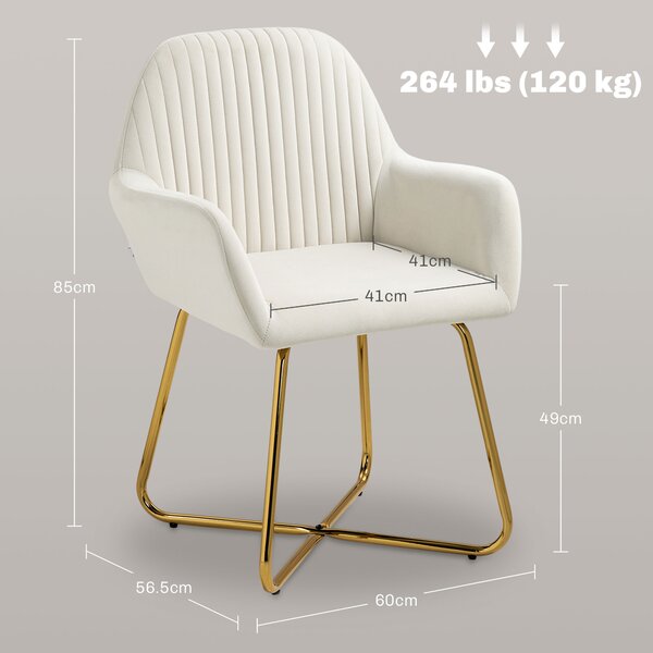 HOMCOM Modern Arm Chair Upholstered Accent Chair with Metal Base for Living Room Cream White Aosom UK