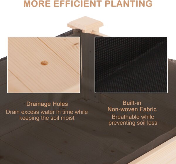 Outsunny Garden Wooden Planters, Non-Woven Fabric, Rectangular Raised Bed,Fir Wood,Indoor/Outdoor, 122.5Lx56.5Wx76H cm Aosom UK
