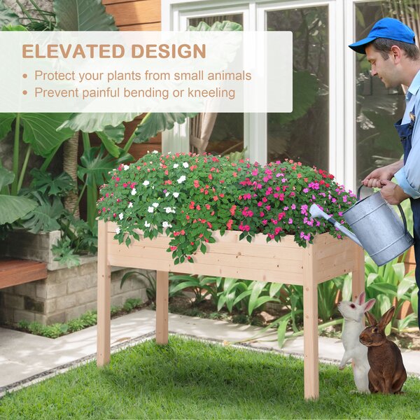 Outsunny Garden Wooden Planters, Non-Woven Fabric, Rectangular Raised Bed,Fir Wood,Indoor/Outdoor, 122.5Lx56.5Wx76H cm Aosom UK