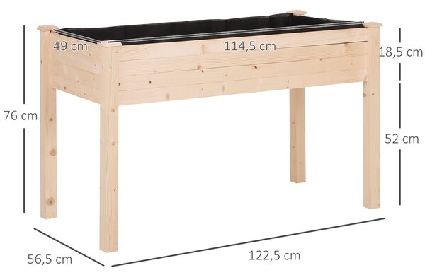 Outsunny Garden Wooden Planters, Non-Woven Fabric, Rectangular Raised Bed,Fir Wood,Indoor/Outdoor, 122.5Lx56.5Wx76H cm Aosom UK