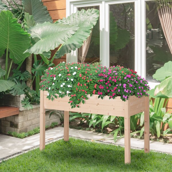 Outsunny Garden Wooden Planters, Non-Woven Fabric, Rectangular Raised Bed,Fir Wood,Indoor/Outdoor, 122.5Lx56.5Wx76H cm Aosom UK