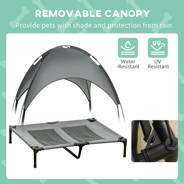 PawHut Elevated Dog Bed, Waterproof Pet Cot with Breathable Mesh & UV Protection Canopy, Grey, for Small & Medium Dogs, 92x76x90cm Aosom UK