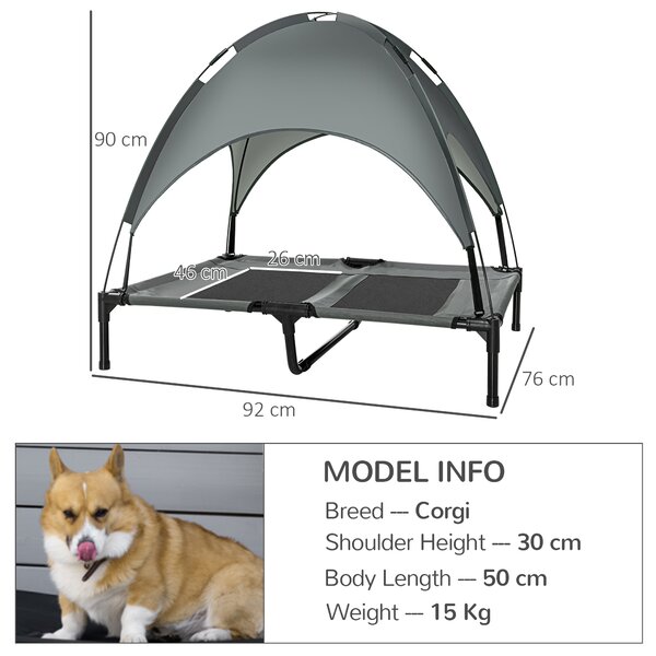 PawHut Elevated Dog Bed, Waterproof Pet Cot with Breathable Mesh & UV Protection Canopy, Grey, for Small & Medium Dogs, 92x76x90cm Aosom UK