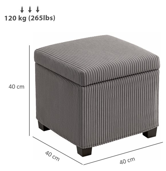 HOMCOM Storage Ottoman Bench, Corduroy Footstool with Removable Lid and Legs, 40cm Storage Chest Box for Living Room, Bedroom, Hallway, Grey