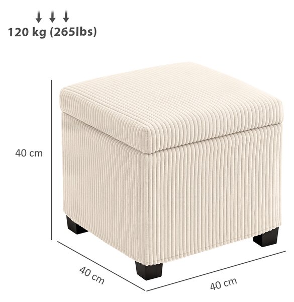 HOMCOM Storage Ottoman Bench, Corduroy Footstool with Removable Lid and Legs, 40cm Storage Chest Box for Living Room, Bedroom, Hallway, Beige