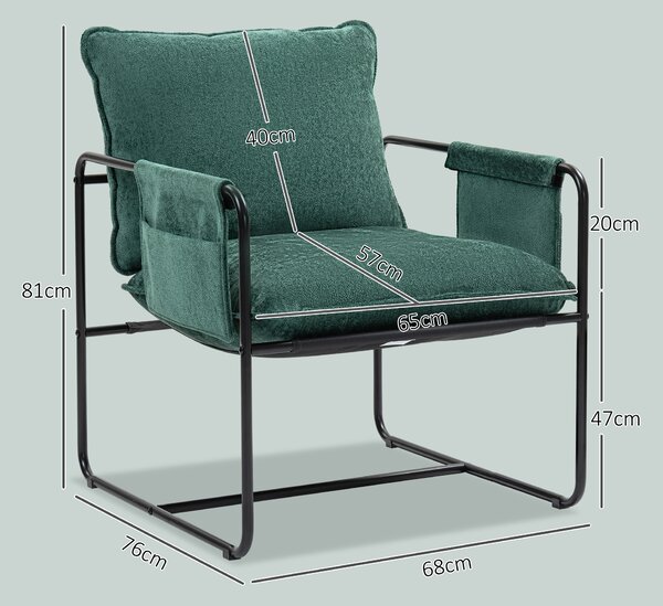 HOMCOM Minimal Padded Accent Chair, with Pockets - Green