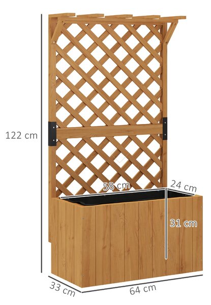 Outsunny Wooden Planter with Trellis, Freestanding Raised Garden Bed with Drainage Holes, Outdoor Planter Box with Liner for Vegetables, Herbs and Flowers, Natural