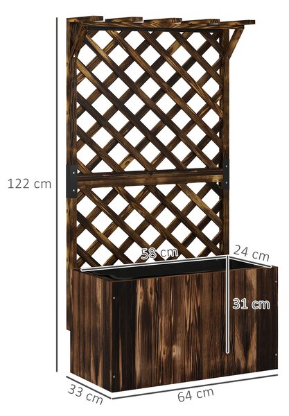 Outsunny Wooden Planter with Trellis, Freestanding Raised Garden Bed with Drainage Holes, Outdoor Planter Box with Liner for Vegetables, Herbs and Flowers, Carbonised