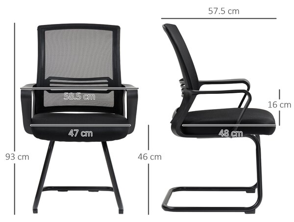 HOMCOM Ergonomic Desk Chair No Wheels, Padded Meeting Office Chair with Sled Base for Home Conference Room, Bedroom, Waiting, Reception, Black