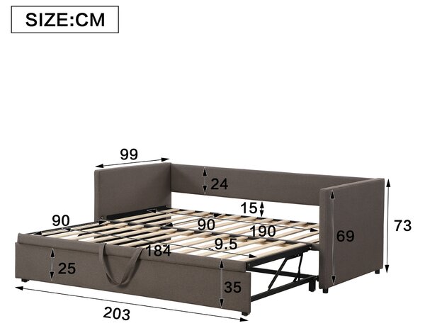 Single Day Bed with Pull-Out Bottom Bed, Converts to Double Floor Bed, Space-Saving Grey Sofa Bed for Apartments, 203L x 191W x 73H cm, Gray Aosom.UK